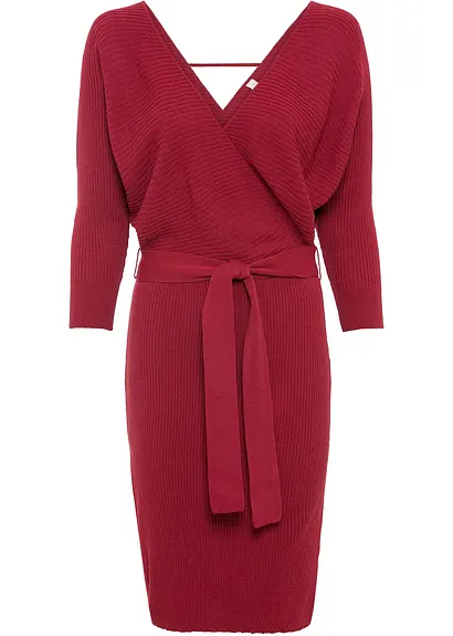 Strickkleid in Wickeloptik in rot von vorne - bonprix Strickkleid in Wickeloptik in rot von vorne - bonprix
