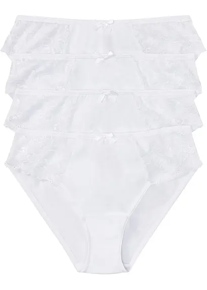 Slip mit Spitze (4er Pack) in weiß von vorne - bonprix Slip mit Spitze (4er Pack) in weiß von vorne - bonprix
