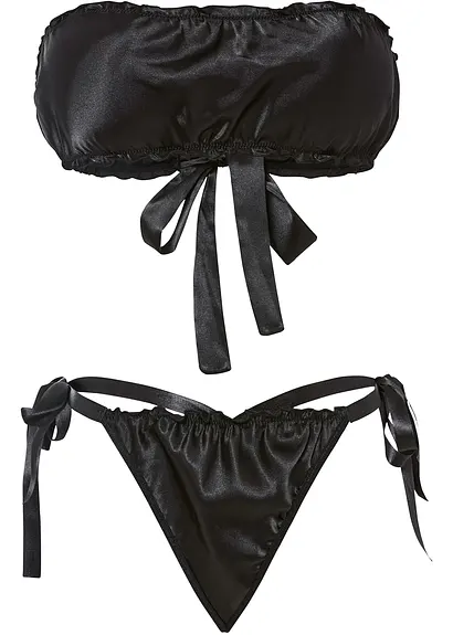 Bandeau Top zum Binden und String (2-tlg.Set) in schwarz von vorne - VENUS Bandeau Top zum Binden und String (2-tlg.Set) in schwarz von vorne - VENUS
