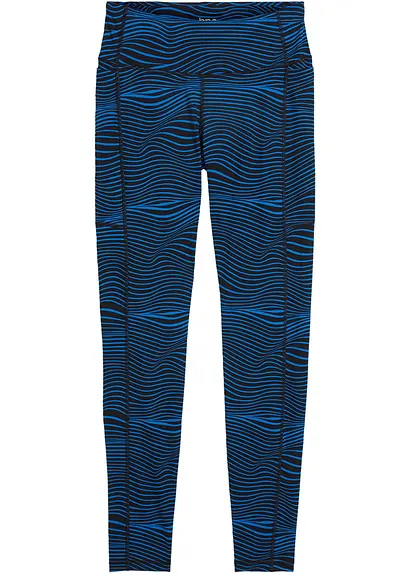 Gemusterte Sport-Leggings mit Handytasche, schnelltrocknend in blau von vorne - bonprix Gemusterte Sport-Leggings mit Handytasche, schnelltrocknend in blau von vorne - bonprix