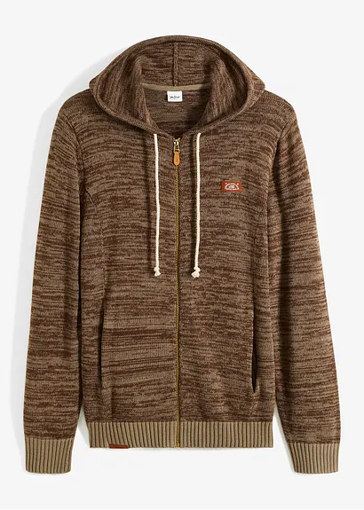 Kapuzenstrickjacke mit Baumwolle in braun von vorne - bonprix Kapuzenstrickjacke mit Baumwolle in braun von vorne - bonprix