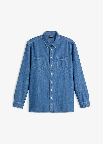 Jeanshemd aus reiner Baumwolle in blau von vorne - bonprix Jeanshemd aus reiner Baumwolle in blau von vorne - bonprix