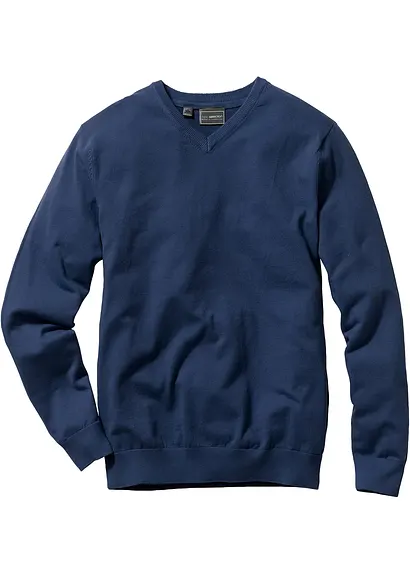 Feinstrickpullover mit V-Ausschnitt in blau von vorne - bonprix Feinstrickpullover mit V-Ausschnitt in blau von vorne - bonprix