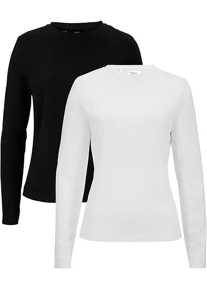 Langarmshirt mit reiner Bio-Baumwolle (2er Pack) in weiß von vorne - bonprix Langarmshirt mit reiner Bio-Baumwolle (2er Pack) in weiß von vorne - bonprix