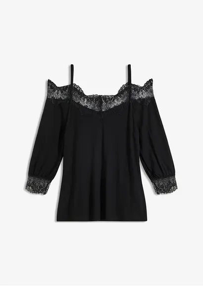 Shirt mit Spitze in schwarz von vorne - bonprix Shirt mit Spitze in schwarz von vorne - bonprix