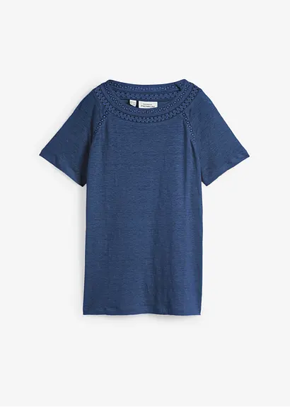 Shirt aus reinem Leinen mit Spitze in blau von vorne - bonprix Shirt aus reinem Leinen mit Spitze in blau von vorne - bonprix
