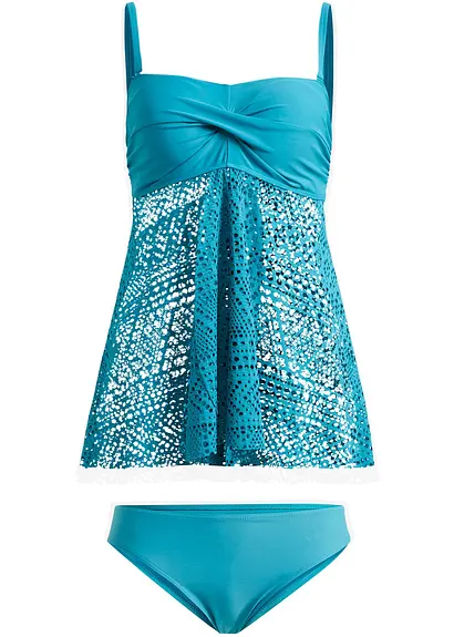 Long Bandeau Tankini (2-tlg. Set) in petrol von vorne - bonprix Long Bandeau Tankini (2-tlg. Set) in petrol von vorne - bonprix