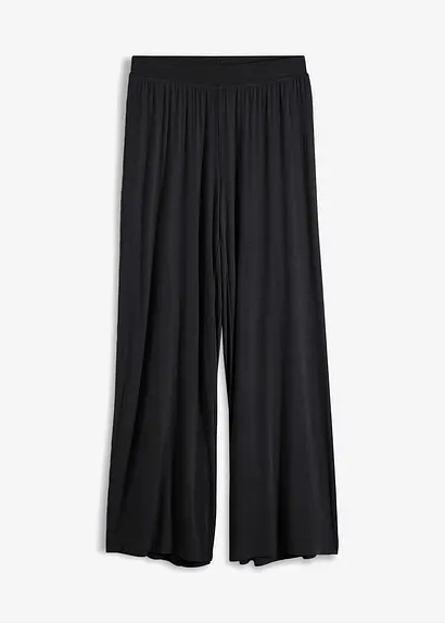 Pyjamahose mit weitem Bein mit Viskose in schwarz von vorne - bonprix Pyjamahose mit weitem Bein mit Viskose in schwarz von vorne - bonprix