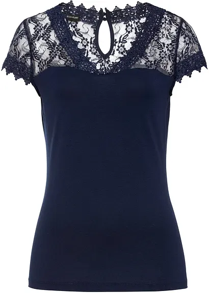 Shirt mit Spitze in blau von vorne - bonprix Shirt mit Spitze in blau von vorne - bonprix