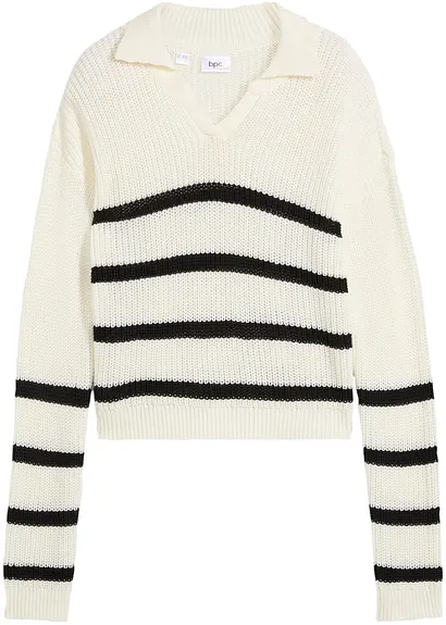 Polo-Strickpullover in weiß von vorne - bonprix Polo-Strickpullover in weiß von vorne - bonprix