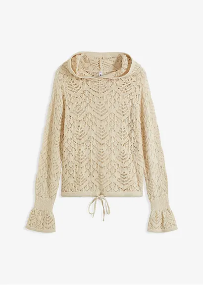 Leichter Strickpullover mit Kapuze in beige von vorne - bonprix Leichter Strickpullover mit Kapuze in beige von vorne - bonprix