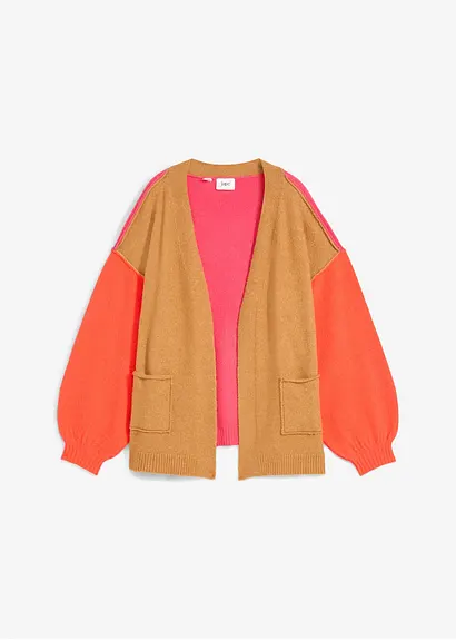 Oversize-Strickjacke mit Color-Blocking in braun von vorne - bonprix Oversize-Strickjacke mit Color-Blocking in braun von vorne - bonprix
