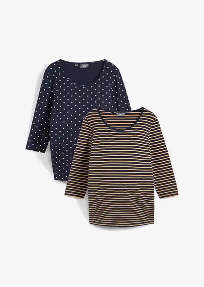 Umstandsshirts aus Bio-Baumwolle (2er Pack) in blau von vorne - bonprix Umstandsshirts aus Bio-Baumwolle (2er Pack) in blau von vorne - bonprix