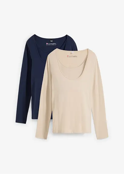 2-in-1 Umstands- und Stillshirts aus Bio-Baumwolle (2er-Pack) in grau von vorne - bonprix 2-in-1 Umstands- und Stillshirts aus Bio-Baumwolle (2er-Pack) in grau von vorne - bonprix