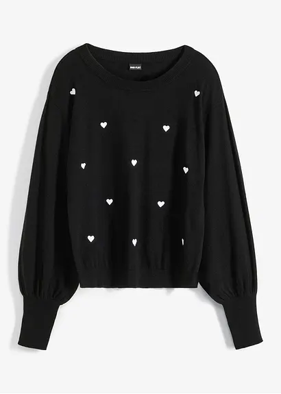 Pullover mit Herzstickerei in schwarz von vorne - bonprix Pullover mit Herzstickerei in schwarz von vorne - bonprix