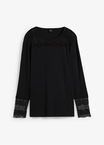 Langarmshirt aus Viskose in schwarz von vorne - bonprix Langarmshirt aus Viskose in schwarz von vorne - bonprix