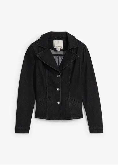 Jeansblazer, kurz in schwarz von vorne - bonprix Jeansblazer, kurz in schwarz von vorne - bonprix