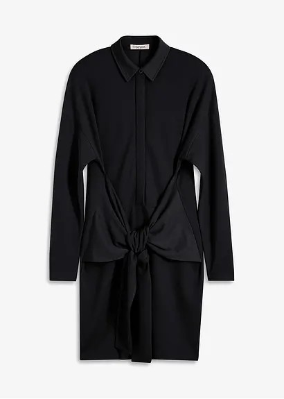 Hemdblusenkleid mit Knotendetail in schwarz von vorne - bonprix Hemdblusenkleid mit Knotendetail in schwarz von vorne - bonprix