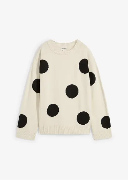 Oversize-Pullover mit Punkten in beige von vorne - bonprix Oversize-Pullover mit Punkten in beige von vorne - bonprix