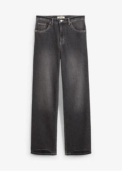 Loose Straight-Jeans, High Waist in schwarz von vorne - bonprix Loose Straight-Jeans, High Waist in schwarz von vorne - bonprix