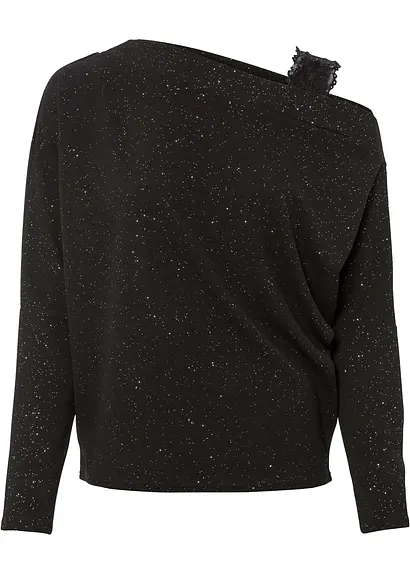 One-Shoulder-Shirt mit Glitzereffekt in schwarz von vorne - bonprix One-Shoulder-Shirt mit Glitzereffekt in schwarz von vorne - bonprix