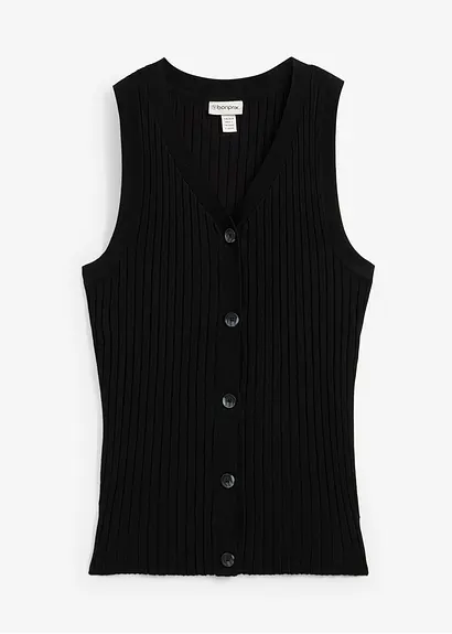 Gerippte Strickweste in schwarz von vorne - bonprix Gerippte Strickweste in schwarz von vorne - bonprix
