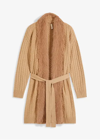 Strickmantel mit Fake Fur in beige von vorne - bonprix Strickmantel mit Fake Fur in beige von vorne - bonprix