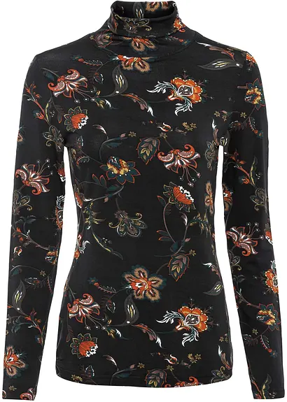 Langarmshirt mit Rollkragen in schwarz von vorne - bonprix Langarmshirt mit Rollkragen in schwarz von vorne - bonprix