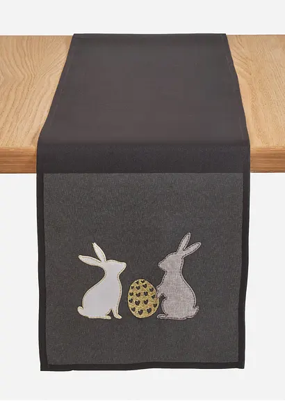 Tischläufer mit Hasen Stickerei in schwarz von vorne - bonprix Tischläufer mit Hasen Stickerei in schwarz von vorne - bonprix