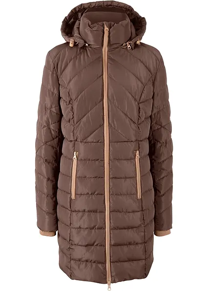 Long-Steppjacke mit Wattierung in braun von vorne - bonprix Long-Steppjacke mit Wattierung in braun von vorne - bonprix