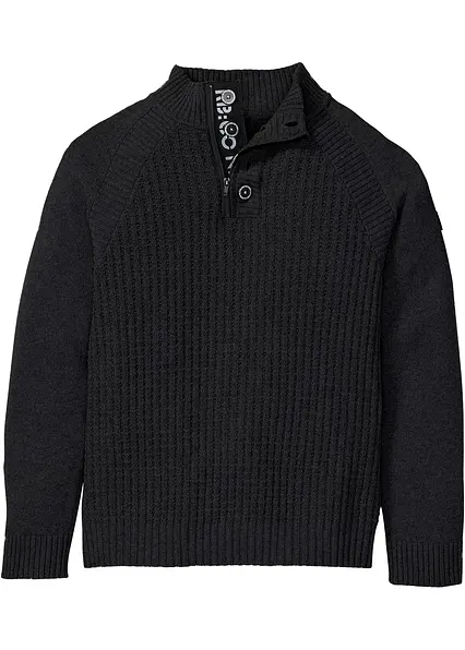 Stehkragen-Pullover mit recycelter Baumwolle in schwarz von vorne - bonprix Stehkragen-Pullover mit recycelter Baumwolle in schwarz von vorne - bonprix