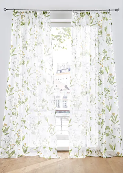 Gardine mit floralem Druck mit recyceltem Polyester (1er Pack) in grün - bonprix Gardine mit floralem Druck mit recyceltem Polyester (1er Pack) in grün - bonprix