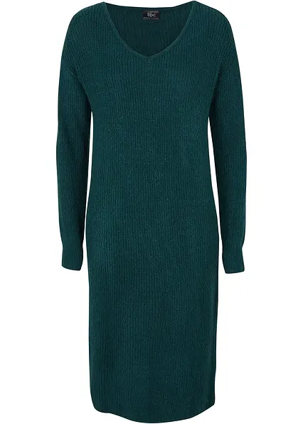 Strickkleid mit V-Ausschnitt knieumspielend in petrol von vorne - bonprix Strickkleid mit V-Ausschnitt knieumspielend in petrol von vorne - bonprix