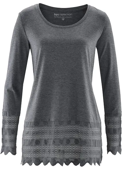 Longshirt mit Spitze in grau von vorne - bpc selection Longshirt mit Spitze in grau von vorne - bpc selection