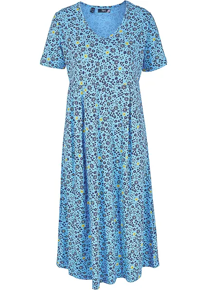 Baumwoll-Jerseykleid, Midilänge in blau von vorne - bonprix Baumwoll-Jerseykleid, Midilänge in blau von vorne - bonprix