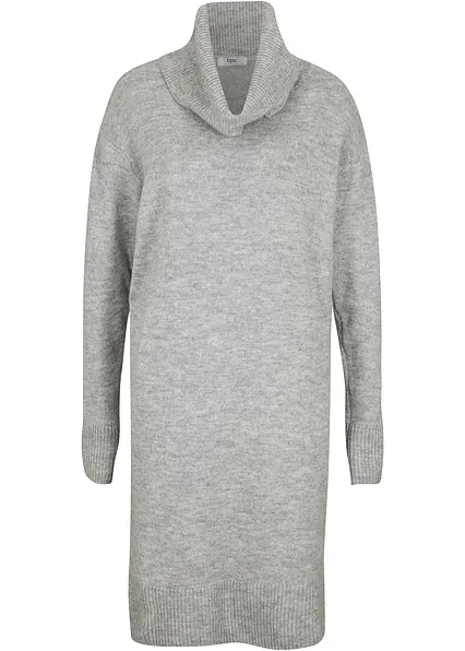 Oversize-Strickkleid mit Rollkragen in grau von vorne - bonprix Oversize-Strickkleid mit Rollkragen in grau von vorne - bonprix
