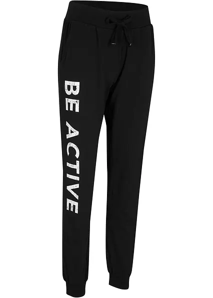 Jogginghose aus Baumwolle mit Druck, Loose Fit in schwarz von vorne - bonprix Jogginghose aus Baumwolle mit Druck, Loose Fit in schwarz von vorne - bonprix