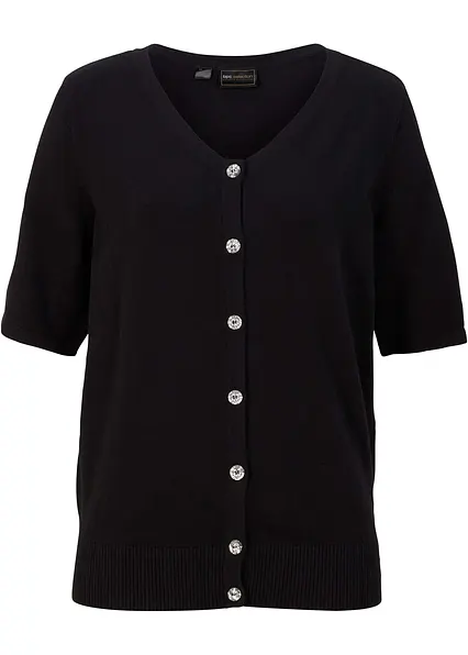 Strickjacke mit halblangen Ärmeln und stillvollen Knöpfen in schwarz von vorne - bpc selection Strickjacke mit halblangen Ärmeln und stillvollen Knöpfen in schwarz von vorne - bpc selection