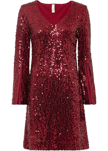 Paillettenkleid mit Trompeten-Ärmel in rot von vorne - bonprix Paillettenkleid mit Trompeten-Ärmel in rot von vorne - bonprix