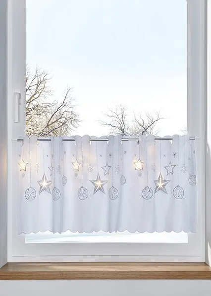 LED Scheibengardine mit weihnachtlichem Druck in weiß - bonprix LED Scheibengardine mit weihnachtlichem Druck in weiß - bonprix