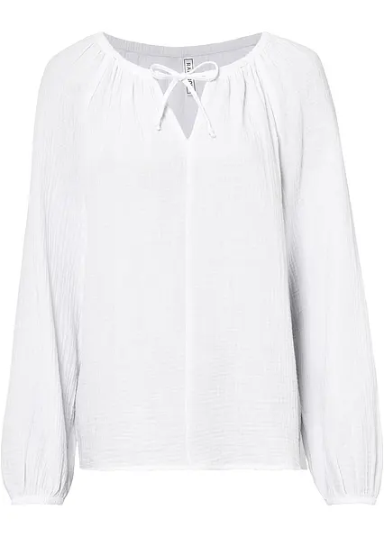 Musselin-Bluse aus Baumwolle in weiß von vorne - bonprix Musselin-Bluse aus Baumwolle in weiß von vorne - bonprix