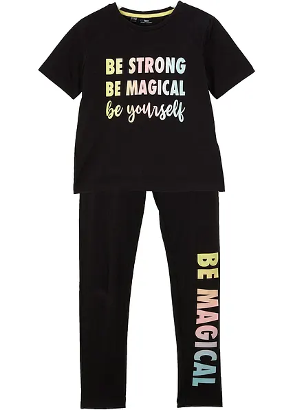 T-Shirt + Leggings aus reiner Baumwolle (2tlg. Set) in schwarz von vorne - bonprix T-Shirt + Leggings aus reiner Baumwolle (2tlg. Set) in schwarz von vorne - bonprix