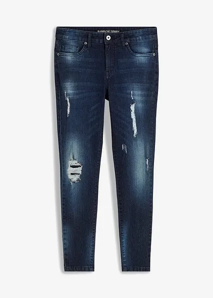 Skinny Jeans Mid Waist, Stretch in blau von vorne - bonprix Skinny Jeans Mid Waist, Stretch in blau von vorne - bonprix