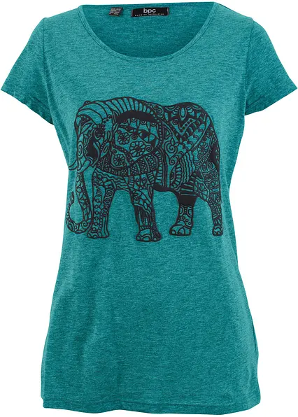 Shirt mit platziertem Print aus Bio-Baumwolle, kurzarm in petrol von vorne - bonprix Shirt mit platziertem Print aus Bio-Baumwolle, kurzarm in petrol von vorne - bonprix
