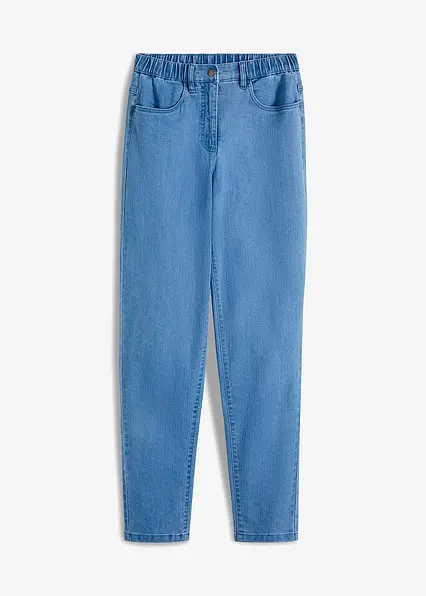 Mom-Jeans, High Waist, Stretch in blau von vorne - bonprix Mom-Jeans, High Waist, Stretch in blau von vorne - bonprix
