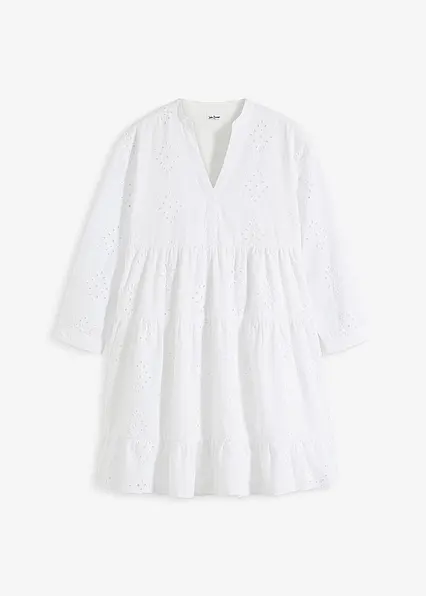 Tunika-Kleid mit Lochstickerei in weiß von vorne - bonprix Tunika-Kleid mit Lochstickerei in weiß von vorne - bonprix