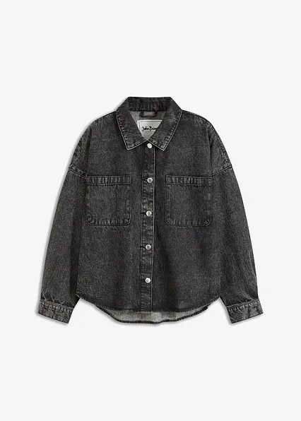 Oversized Jeans-Overshirt aus Bio-Baumwolle in schwarz von vorne - bonprix Oversized Jeans-Overshirt aus Bio-Baumwolle in schwarz von vorne - bonprix