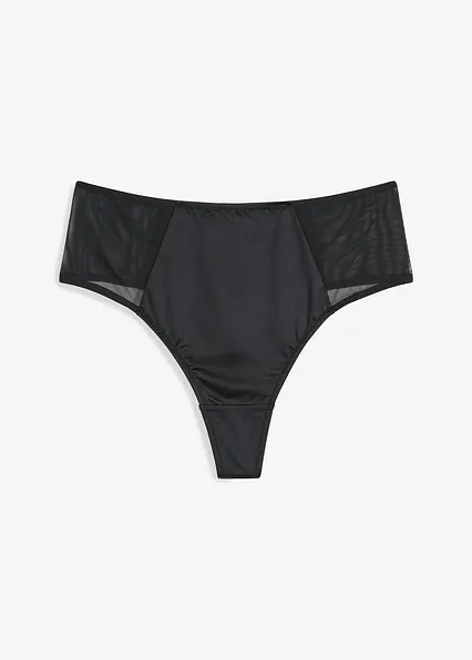 Highwaist String mit Mesh-Einsatz in schwarz von vorne - bonprix Highwaist String mit Mesh-Einsatz in schwarz von vorne - bonprix