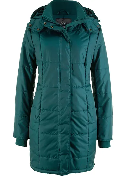 Long-Steppjacke, wattiert mit Kragen und Kapuze in petrol von vorne - bonprix Long-Steppjacke, wattiert mit Kragen und Kapuze in petrol von vorne - bonprix