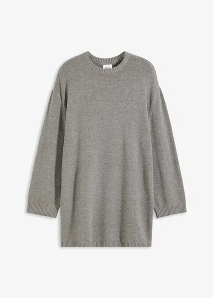 Long-Feinstrickpullover mit Seitenschlitzen aus Viskose-Mix in grau von vorne - bonprix Long-Feinstrickpullover mit Seitenschlitzen aus Viskose-Mix in grau von vorne - bonprix